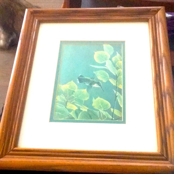 Framed Hummingbird Art Print in a Solid Oak Frame 14.5x12.5" - Picture 10 of 10